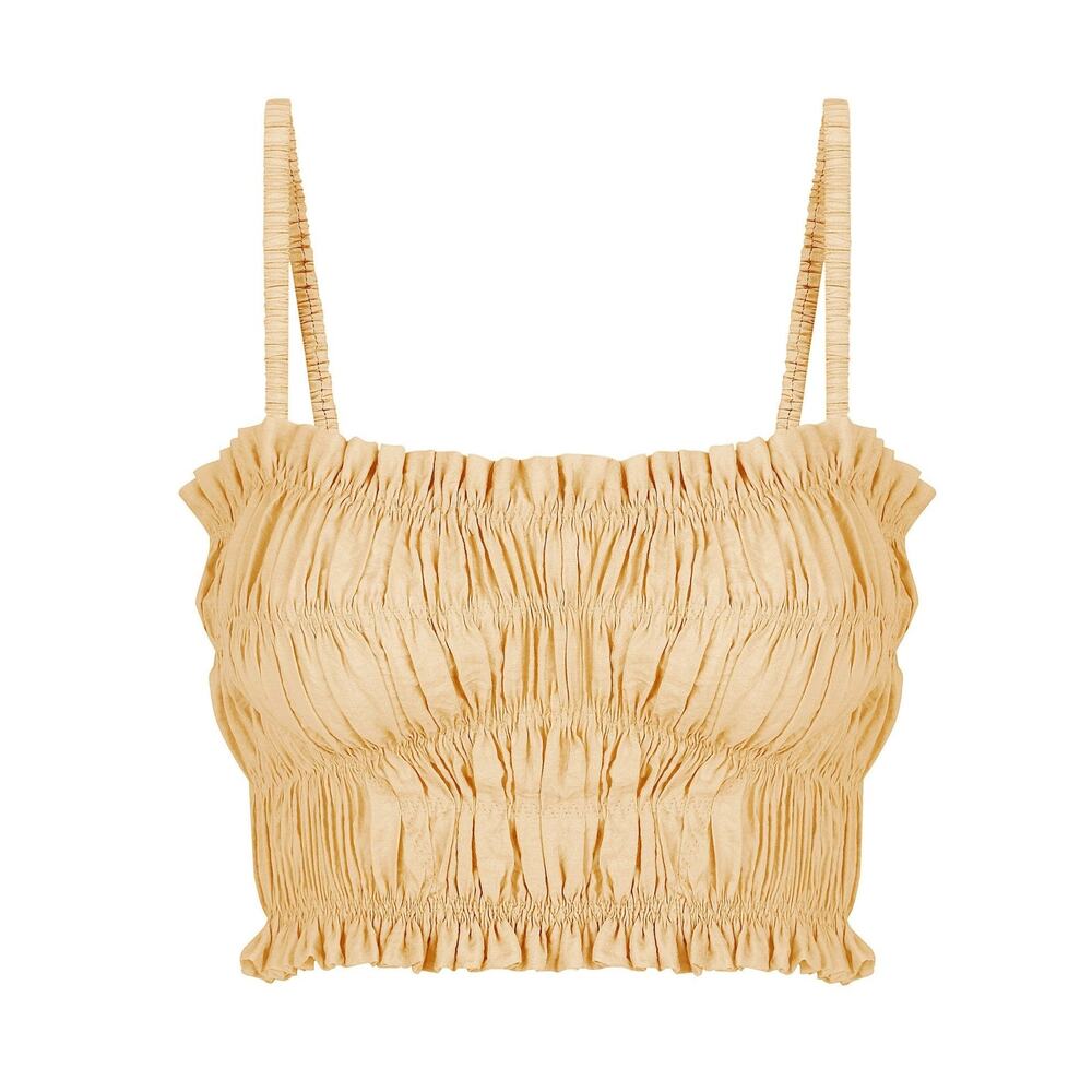 Anna October Izy Smocked Crepe Crop Top Bronze - S
